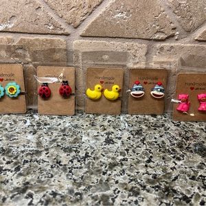 Clip-On Earrings- (Ladybug, Flower, Sock Monkey, Cat, Rubber Ducky)
